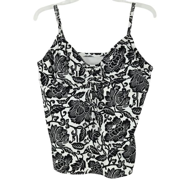 Lands End Swim Top Plus Size 18 Womens Black White Floral Tankini Underwire - Picture 1 of 15